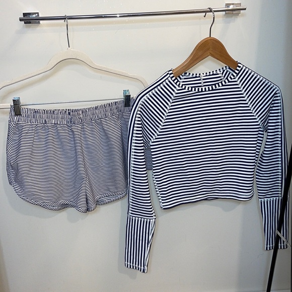Sweaty Betty Retro Rash Guard Crop Top + Surfs Up Board Shorts (Bundle!) - Picture 2 of 10